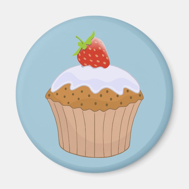 Cute Strawberry Bun Blue Magnet (Front)