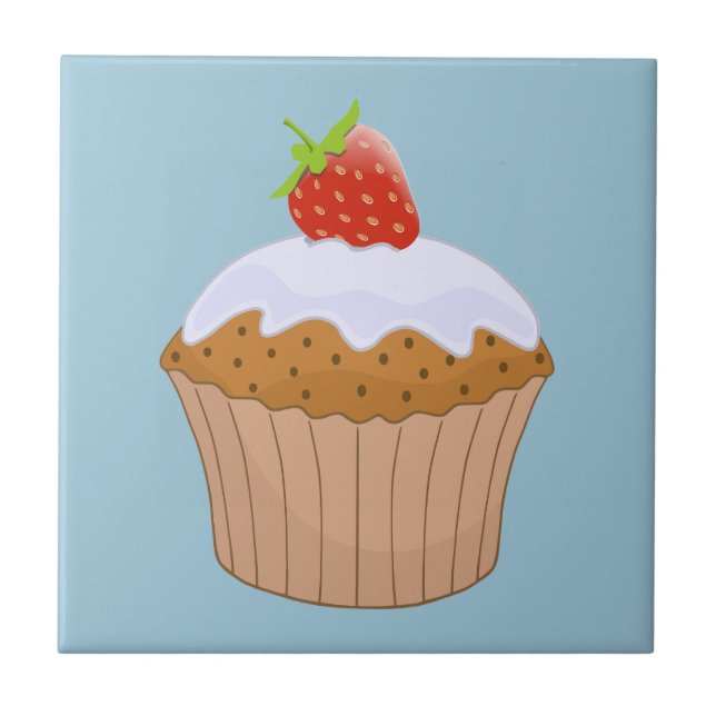 Cute Strawberry Bun Blue Tile (Front)