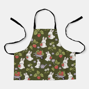 Cute Strawberry Bunny Garden Pattern Cottagecore Apron