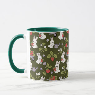 Cute Strawberry Bunny Garden Pattern Cottagecore Mug