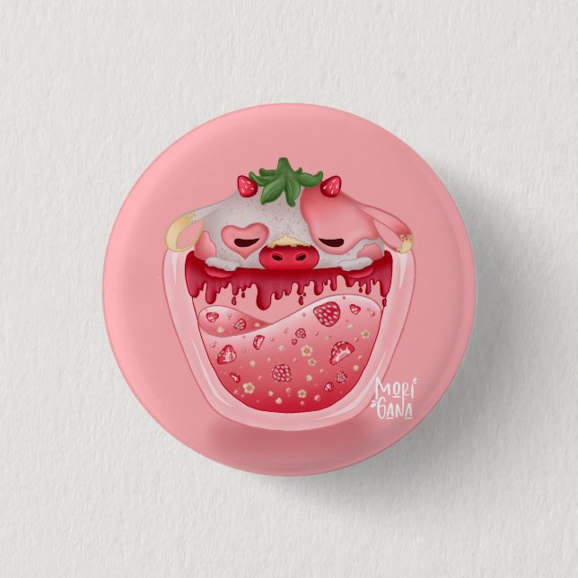 Cute Strawberry Button — Pink Design (Front)