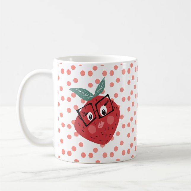Cute Strawberry Cartoon Hand Drawn Doodle     Coffee Mug (Left)