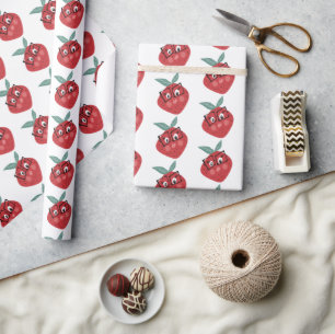 Cute Strawberry Cartoon Hand Drawn Doodle Wrapping Paper