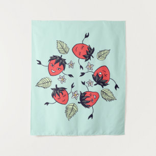 Cute Strawberry Characters Tapestry