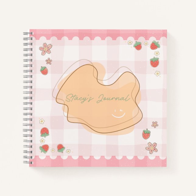 Cute Strawberry Checkered Personalized Journal (Front)
