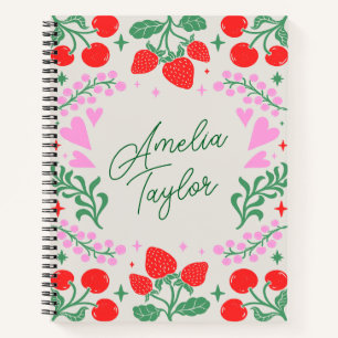 Cute Strawberry Cherry Aesthetic Personalised Name Notebook