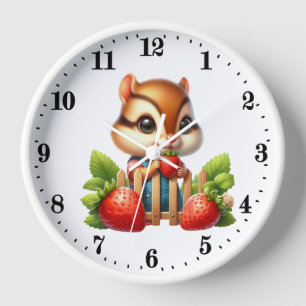 Cute strawberry chipmunk lovers  clock
