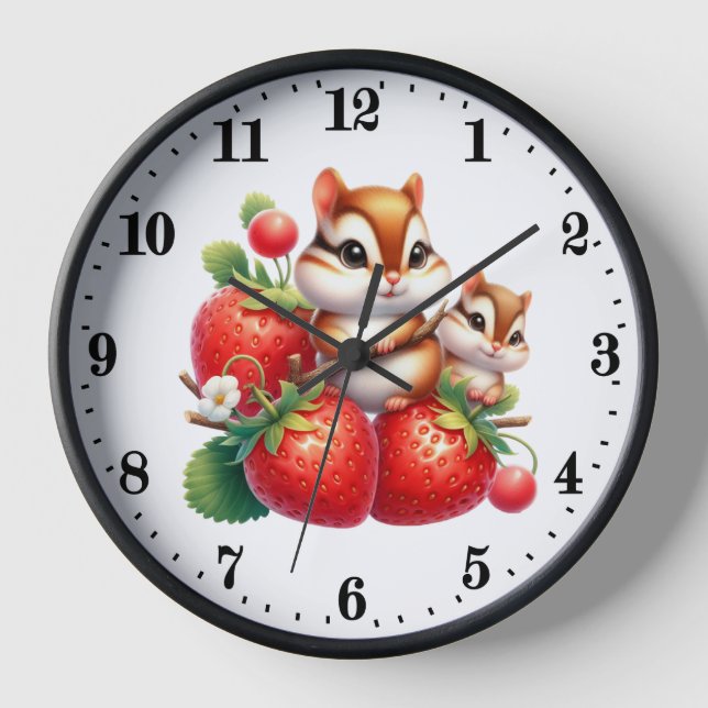 Cute strawberry chipmunk lovers  clock (Front)