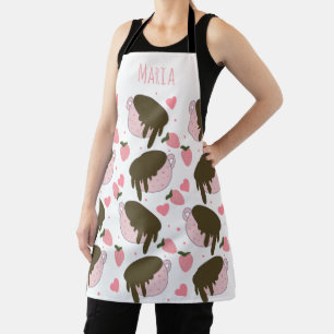 Cute Strawberry Chocolate Dripping Coffee Hearts Apron