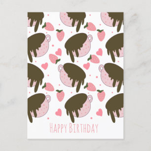 Cute Strawberry Chocolate Dripping Coffee Hearts  Postcard