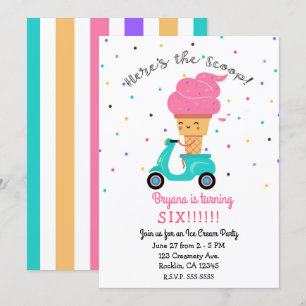 Cute Strawberry Cone Summer Ice Cream Party Invitation