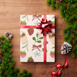 Cute Strawberry Cottagecore Seamless Pattern Wrapping Paper