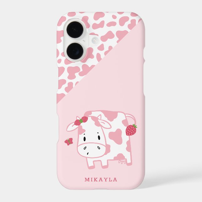 Cute Strawberry Cow and Spots Pattern iPhone Case (Back)