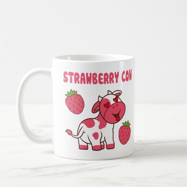 Cute Strawberry Cow Print Coffee Mug (Left)