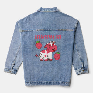 Cute Strawberry Cow Print Denim Jacket
