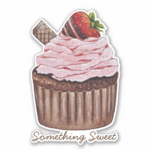 Cute Strawberry Cupcake  In Watercolor 