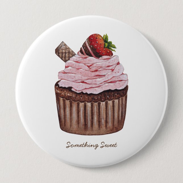Cute Strawberry Cupcake  In Watercolor  10 Cm Round Badge (Front)