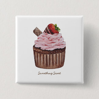 Cute Strawberry Cupcake  In Watercolor  15 Cm Square Badge