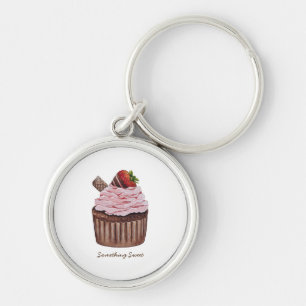 Cute Strawberry Cupcake In Watercolor Key Ring
