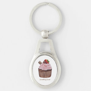 Cute Strawberry Cupcake  In Watercolor  Key Ring