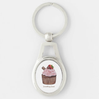 Cute Strawberry Cupcake  In Watercolor  Key Ring
