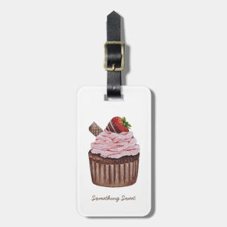 Cute Strawberry Cupcake  In Watercolor  Luggage Tag