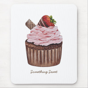 Cute Strawberry Cupcake  In Watercolor  Mouse Mat
