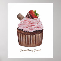 Cute Strawberry Cupcake In Watercolor