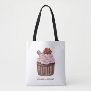 Cute Strawberry Cupcake In Watercolor Tote Bag