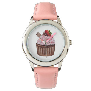 Cute Strawberry Cupcake In Watercolor Watch
