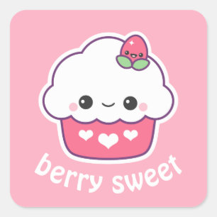 Cute Strawberry Cupcake Square Sticker