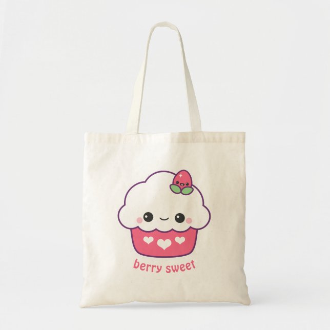 Cute Strawberry Cupcake Tote Bag (Front)