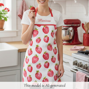 Cute Strawberry Custom Name Apron