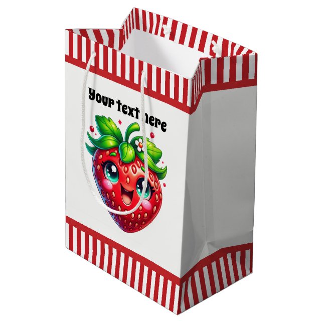Cute strawberry  customisable baby shower  medium gift bag (Back Angled)