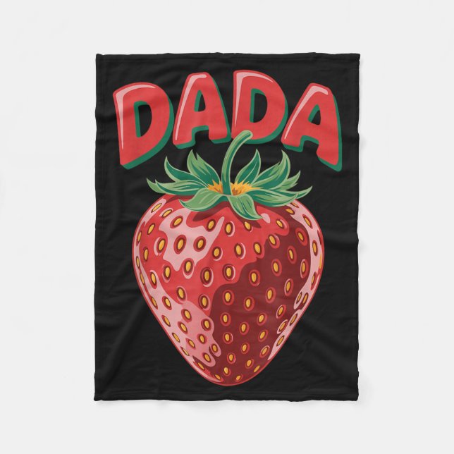 Cute Strawberry Dada Design for Fun Dads Fleece Blanket (Front)
