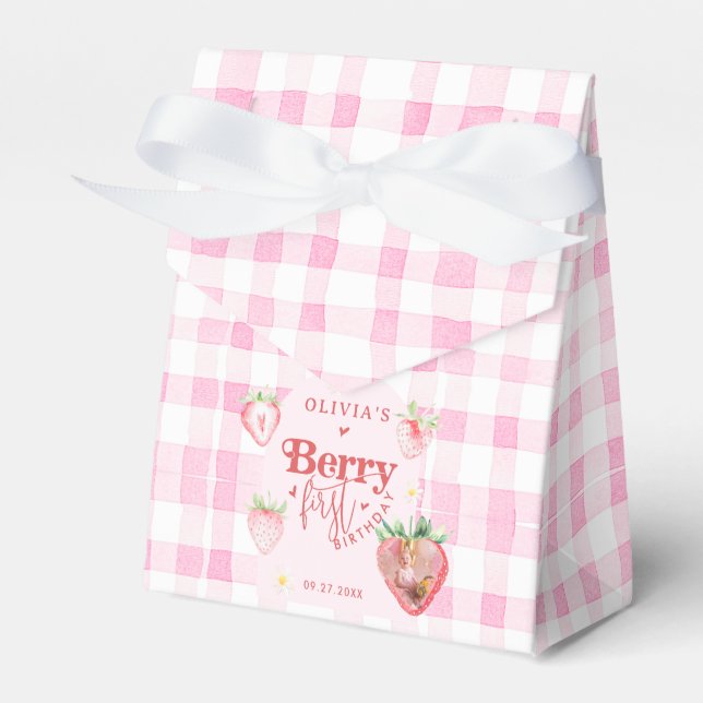 Cute Strawberry Daisy Berry First Photo Brithday Favour Box (Front Side)