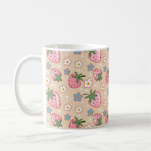 Cute Strawberry & Daisy Seamless Pattern  Coffee Mug