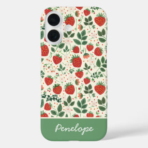 Cute Strawberry Design with custom Name   iPhone 16 Case
