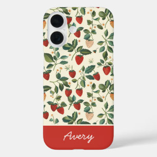 Cute Strawberry Design with custom Name iPhone 16 Case