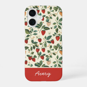 Cute Strawberry Design with custom Name iPhone 16 Case