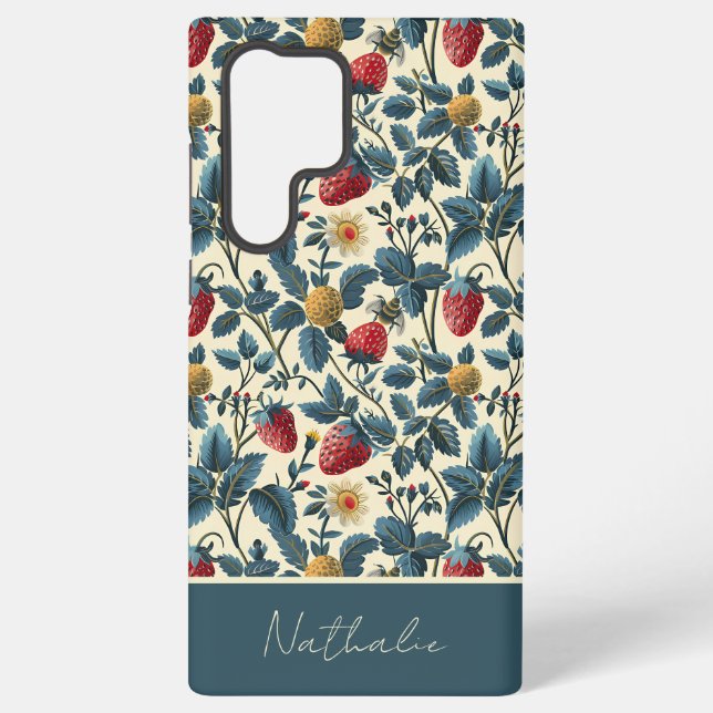 Cute Strawberry Design with custom Name   Samsung Galaxy S22 Ultra Case (Back)