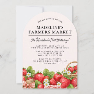 Cute Strawberry Farmers Market First Birthday Invitation