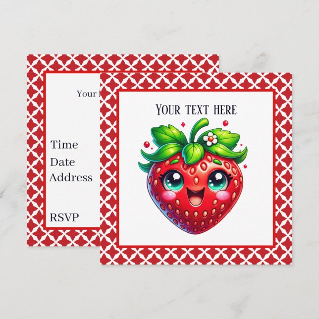 Cute strawberry Festival party Invitation (Front/Back)