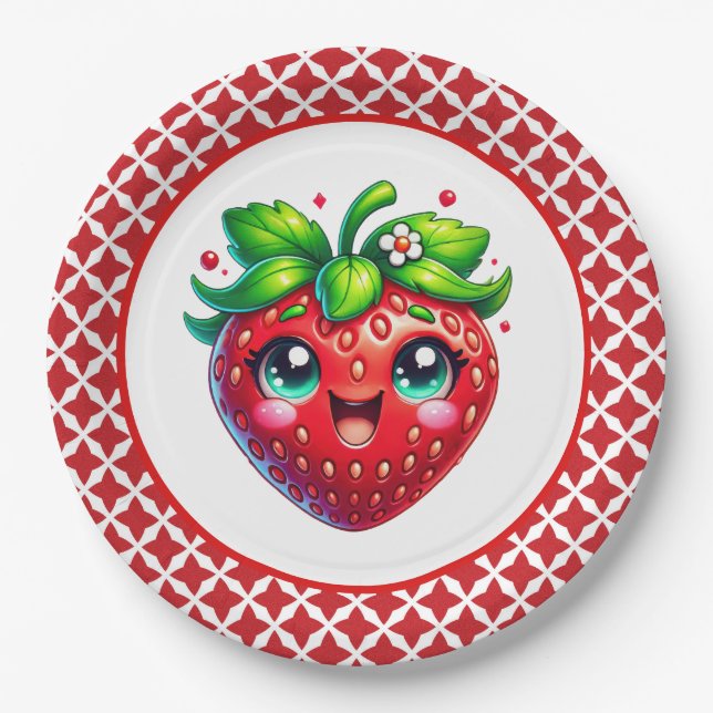 Cute strawberry Festival party Paper Plate (Front)