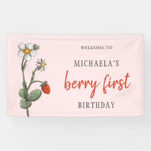 Cute Strawberry Flowers Berry First Birthday  Banner