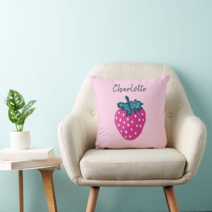 Cute Strawberry Fruit Custom Name Cushion