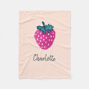 Cute Strawberry Fruit Custom Name Fleece Blanket