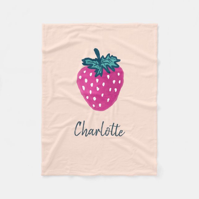 Cute Strawberry Fruit Custom Name  Fleece Blanket (Front)