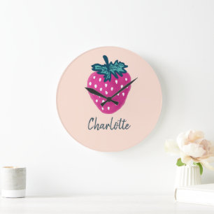 Cute Strawberry Fruit Custom Name Large Clock