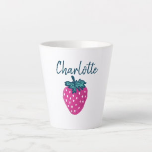 Cute Strawberry Fruit Custom Name  Latte Mug